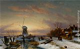 Charles Henri Joseph Leickert Landscape with skaters on the Ice painting